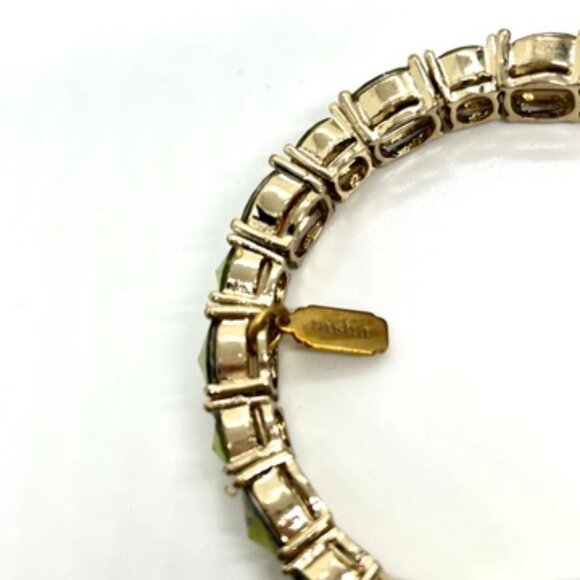 TASHA RHINESTONE STATEMENT BRACELET PERIDOT GREEN MAGNETIC CLOSURE GOLD TONE - Picture 11 of 14